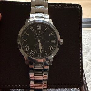 Guess Black Dial Silver Band Watch